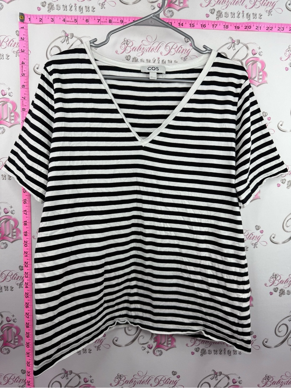 COS shirt tee stripes Black and White Striped V-Neck Tee